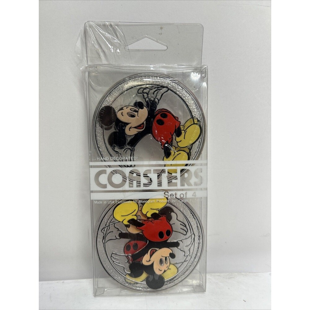 Walt Disney‎ MICKEY MOUSE 3 3/8" Acrylic Beverage Coasters Set of 4 Largo FL USA